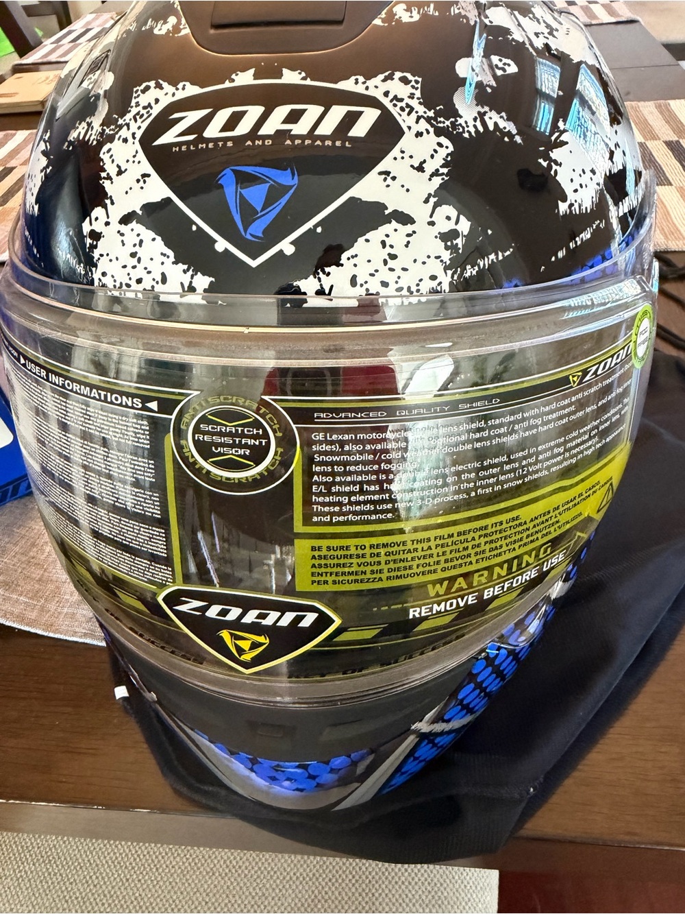 Zone Pro Blue white and blue snowmobile Helmet with Blue Accents